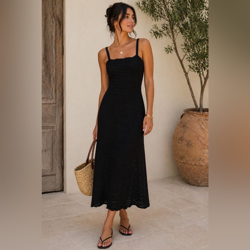Zara Black Crochet Maxi Dress | Size S